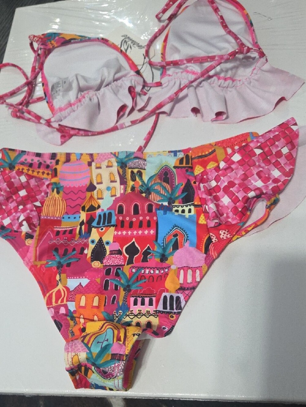 Pink Multicolor Ruffle Bikini Set - Picture 2 of 8